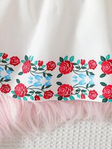 Set de 2 piezas de ropa para niñas bebé, con blusa de manga con volantes y estampado de rosas para el Ramadán, y falda casual con estampado de rosas - Blanco - Ver 8