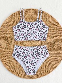 Young Girl Leopard Print Casual Bikini Set - Pink - View 5