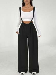 Flirla Minimalist Solid Color Loose Wide Leg Jumpsuit, Versatile