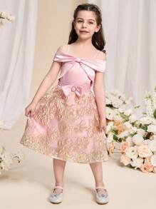 SHEIN 2 件套年轻女孩可爱简约领口盖袖衬衫和及膝裙套装 - 粉色 - 查看 5