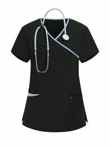 TaskEZ 女式 V 领短袖上衣和裤子 手术服套装 手术服套装 护士手术服上衣 手术服下装 跑步护士服和制服 手术服 洗手口袋透气拉绒服装套装 带口袋的手术服弹力运动工作服 手术服上衣和裤子套装 女式手术服套装：缺口 V 领塞入式上衣和直筒裤 基本慢跑手术服套装 护理服弹力上衣和抽绳工装裤 - 黑色 - 查看 6