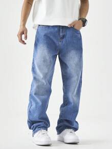 Manfinity Hypemode Men's Loose Fit Pockets Wide Leg Casual Denim Jeans - Medium Wash - View 6