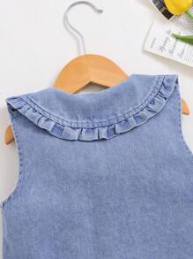 Young Girls ' Ruched Denim Spaghetti Strap Casual Blouse, Fashion For Spring/Summer - Blue - View 7