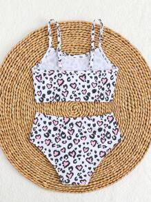 Young Girl Leopard Print Casual Bikini Set - Pink - View 2