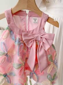 年轻女孩编织碎花圆领修身无袖 T 恤 - 彩色 - 查看 5