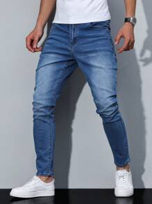 Manfinity Homme Men's Simple Fashionable Casual Daily Denim Jeans - Medium Wash - View 6