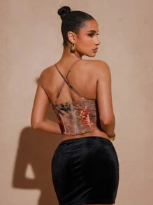 Hauture 深 V 领动物花卉网眼吊带背心，豹纹，夏季上衣