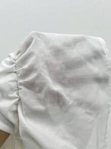 Flirla 女士休闲纯色 V 领露背系带蝴蝶结泡泡袖衬衫，百搭，适合日常穿着，春夏季 - 白色 - 查看 7