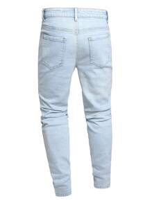 Manfinity LEGND Men's Pockets & Ripped Skinny Casual Versatile Jeans - Light Wash - View 2