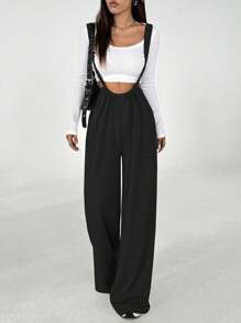 Flirla Minimalist Solid Color Loose Wide Leg Jumpsuit, Versatile