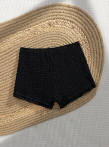 Swim Vcay Quần bikini mùa hè dành cho nữ, có bèo nhún ở ống quần, trang trí nơ, kiểu dáng nghỉ mát, quần đi biển. - màu đen - Xem 7