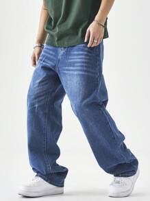 Chillumni Men's Casual Simple Style Denim Jeans, Everyday Wear - Medium Wash - View 1