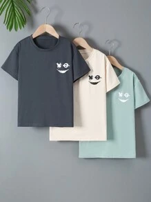 SHEIN Tween Boy Casual Simple Round Neck Short Sleeve T-Shirt, School, Campus, College - Multicolor - View 1