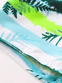 小男孩可爱叶条纹沙滩短裤、遮阳帽和泳裤（随机印花） - 彩色 - 查看 4