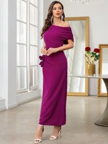 Modelyn Fitted Slimming 3D Rose Pattern Elegant Sexy Dress For Women - Purple - View 4