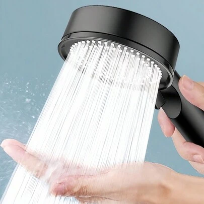 1 个 23.5 厘米黑色塑料增压淋浴喷头，5 种模式增压淋浴喷头，淋浴替换喷头