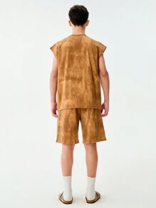 SHEIN 青少年男孩扎染印花圆领背心和宽松短裤套装，适合日常穿着、上学、与朋友出去玩或购物 - 彩色 - 查看 2