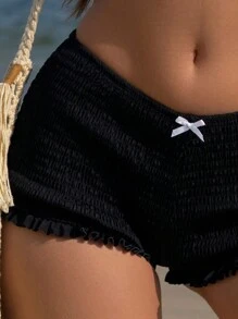 Swim Vcay Quần bikini mùa hè dành cho nữ, có bèo nhún ở ống quần, trang trí nơ, kiểu dáng nghỉ mát, quần đi biển. - màu đen - Xem 5