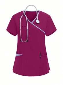 TaskEZ Scrub Uniform Set, Minimalist And Fashionable For Casual Daily Wear Scrub Set Nurse Dresses Scrub Tops Scrub Bottoms Lab Coats - Hot Pink - View 6