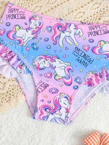 Cute Young Girl Pony Print Two-Piece Bikini Swimwear Set (Random Print) - Multicolor - View 3