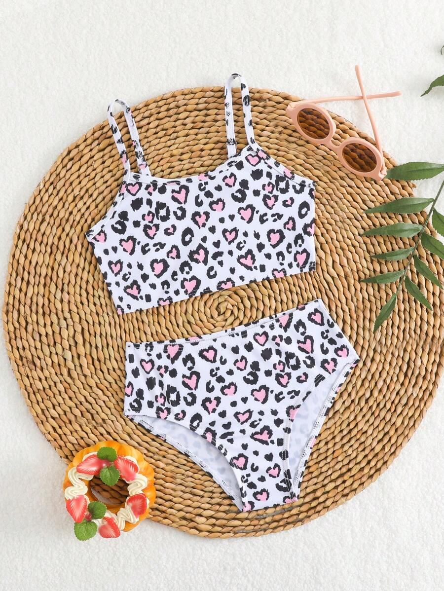 Young Girl Leopard Print Casual Bikini Set - Pink - View 1