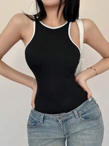 Chiquease Women's Contrast Color Trim Bodysuit, Sexy And Form-Fitting