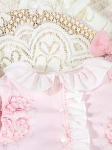 SHEIN 新生女孩优雅粉红玫瑰可爱连脚连体衣 - 粉色 - 查看 4