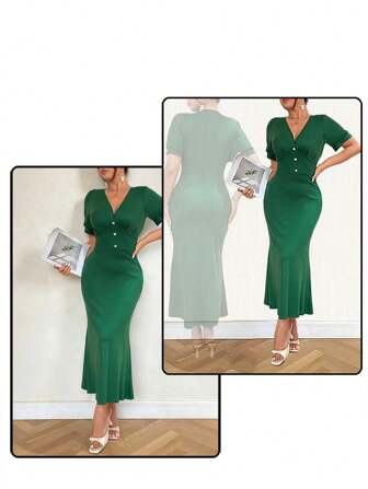 Celure Damen elegantes figurbetontes Sommerkleid mit kurzen Ärmeln und Einfarbige, geeignet für Dates, Partys, den Arbeitsweg, den Alltag, St. Patricks Day und mehr