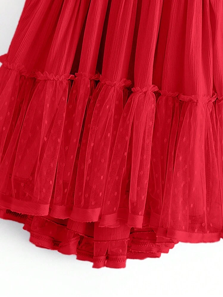Aveloria Rosie Dobby Mesh Self-Tie Ruffled Halter Dress | SHEIN