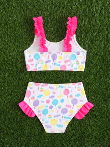 Baby Girl Lollipop Print Random Separate Swimsuit