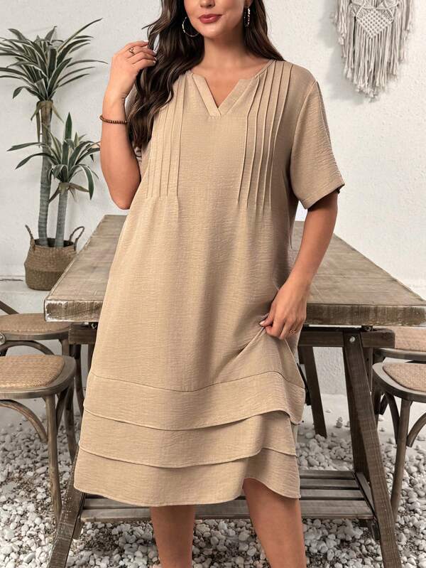Linhara Rochie mini plisată în straturi, în amestec de in, de mărime Plus, primăvară/vară