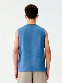 SHEIN 1pc Teen Boy Casual Funny Portrait Print Top, Loose Fit Street Fashion Basketball Tank Top, Suitable For Summer, Hip Hop, Streetwear, Sports, Music Festival - Blue - View 2