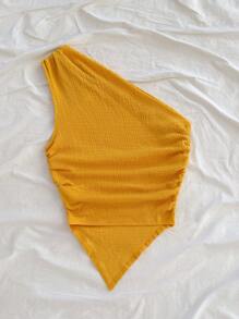 Soleia 女士夏季假期不对称下摆不对称肩上衣 - 黃色 - 查看 2