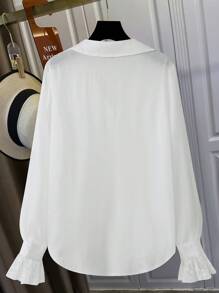 SHEIN LUNE Women Contrast Lace Long Sleeve Blouse - White - View 2