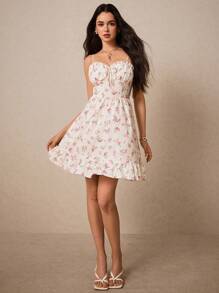 Poéselle 女士度假休闲细肩带连衣裙，搭配碎花和荷叶边下摆 Bridgerton - 彩色 - 查看 2