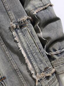 Manfinity LEGND Áo khoác denim thường ngày cho nam, tối giản và thời trang để mặc hàng ngày - Màu xanh lam - Xem 4