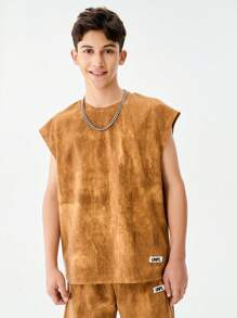 SHEIN 青少年男孩扎染印花圆领背心和宽松短裤套装，适合日常穿着、上学、与朋友出去玩或购物 - 彩色 - 查看 5