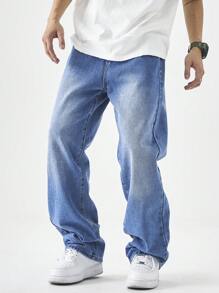 Manfinity Hypemode Men's Loose Fit Pockets Wide Leg Casual Denim Jeans - Medium Wash - View 8