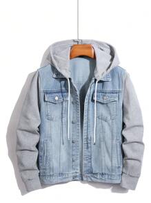 Manfinity Hypemode Chaqueta vaquera casual con capucha y botón único para hombre, de color contrastante