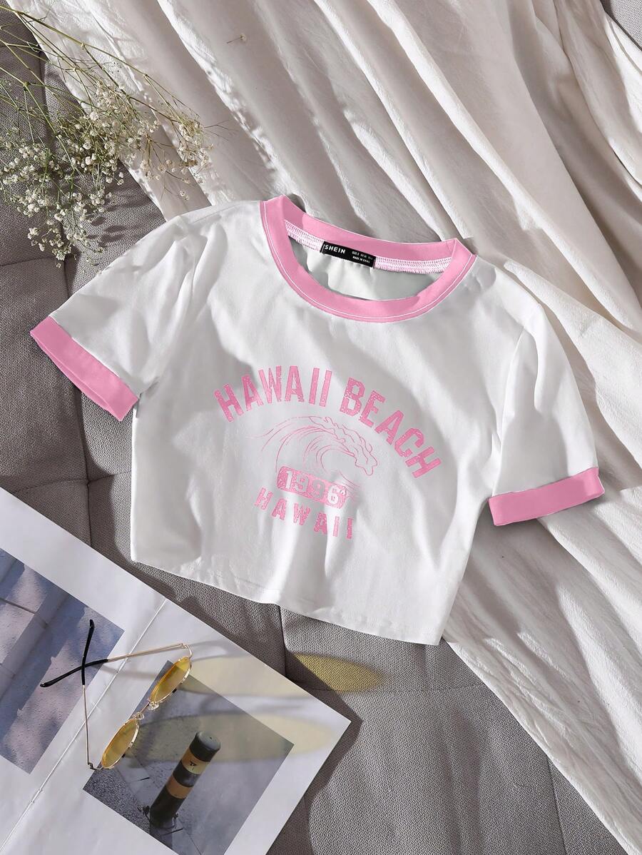 SHEIN Unity Áo thun in họa tiết phong cách hải quân giản dị đa năng - trắng - Xem 1