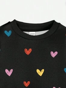 SHEIN Leap Crew ModeFlare Wear 2pcs/Set Baby Girl Cute Colorful Handpainted Heart Pattern Black Knitting Soft Hoodie & Sweatpants Set, Casual Thick Outfit Suitable For Autumn/Winter - Multicolor - View 3