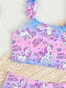 Cute Young Girl Pony Print Two-Piece Bikini Swimwear Set (Random Print) - Multicolor - View 4