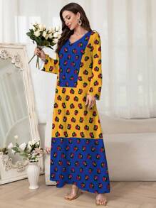 Al Najma 女式花卉印花长袖休闲阿拉伯风格连衣裙，端庄 - 彩色 - 查看 6