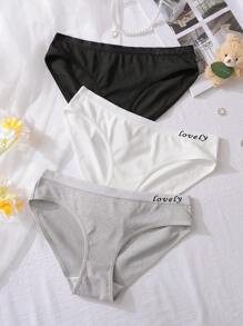 3pcs Casual Ribbed Letter Youth Girls Brief & Panties Underwear Set
