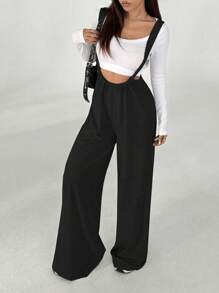 Flirla Minimalist Solid Color Loose Wide Leg Jumpsuit, Versatile