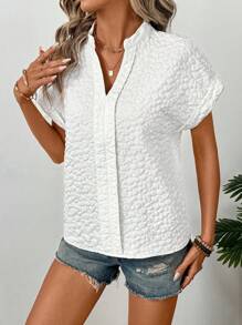 EMERY ROSE Textured Solid Color Short Sleeve Shirt, Casual And Fashionable For Everyday Wear - White - View 5