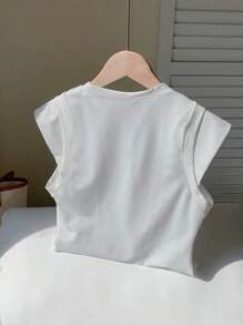 青少年女孩简约口号印花修身圆领 T 恤