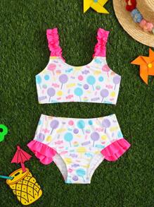 Baby Girl Lollipop Print Random Separate Swimsuit