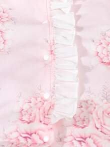 SHEIN 新生女孩优雅粉红玫瑰可爱连脚连体衣 - 粉色 - 查看 7