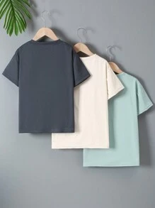 SHEIN Tween Boy Casual Simple Round Neck Short Sleeve T-Shirt, School, Campus, College - Multicolor - View 2